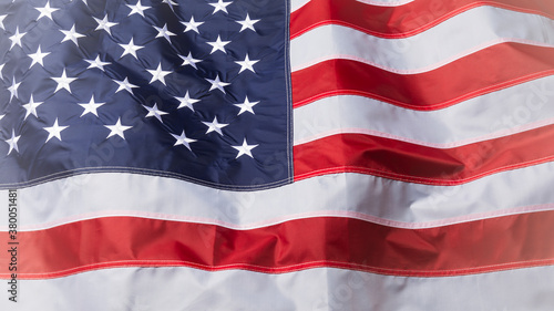 Waving flag of United States of America, close up