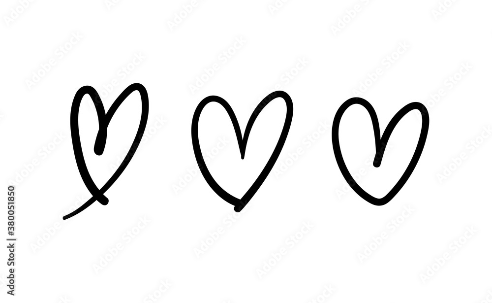 Hand drawn hearts, love icon symbols. Heart doodles. Hand drawn valentine's day design.