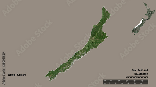 West Coast, regional council of New Zealand, zoomed. Satellite