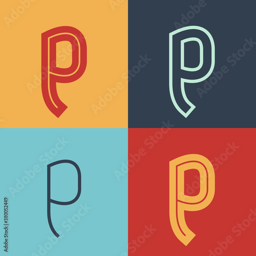 Art Deco inspired letter P logo set with line in the middle.