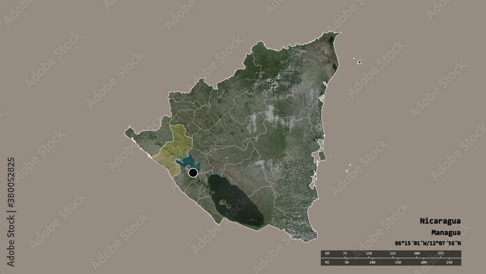 Location of Leon, department of Nicaragua,. Satellite