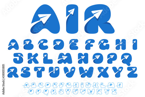 Alphabet consisting of line and negative space paper plane icons.