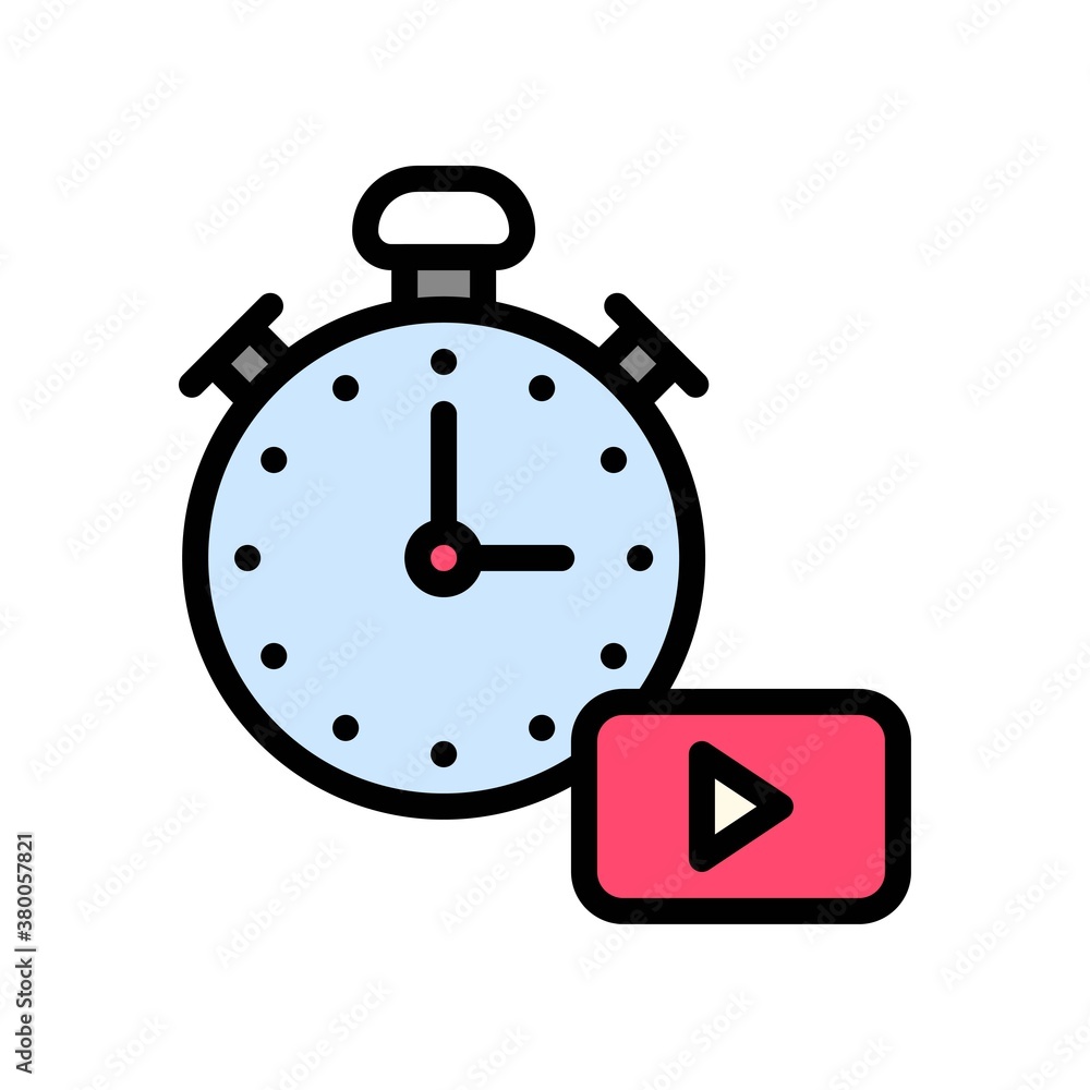 live and streaming related play button with timer or clock vector with editable stroke, live and streaming related play button with timer or clock vector with editable stroke,