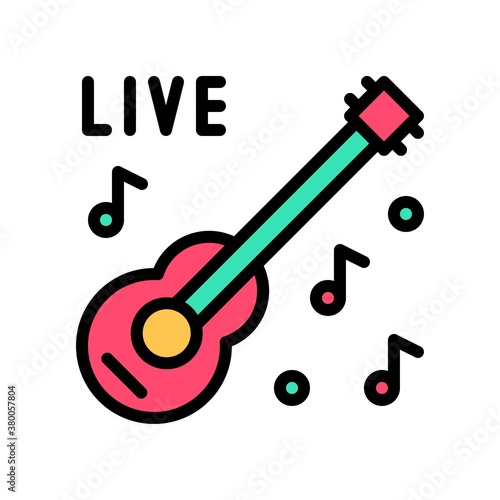live and streaming related guitar with singing sign and written text vector with editable stroke,