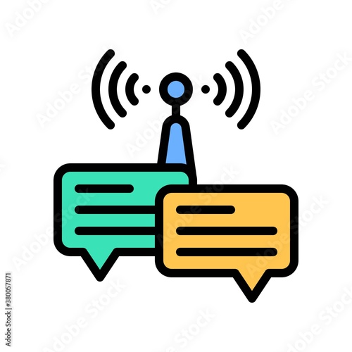 live and streaming related wifi tower with message popup and written text vector with editable stroke,