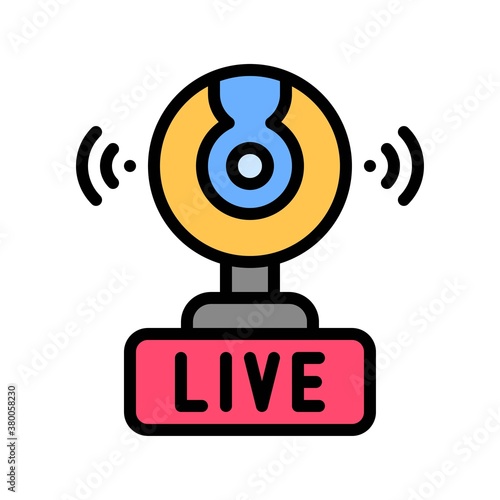 live and streaming related video call camera with written text vector with editable stroke,