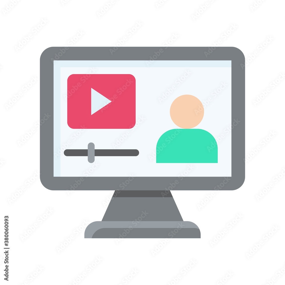 live and streaming related computer screen with play button and character vector in flat style, live and streaming related computer screen with play button and character vector in flat style,
