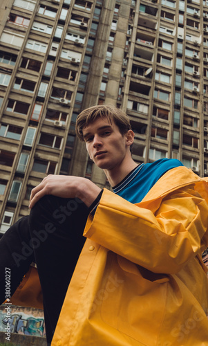 Wallpaper Mural Walk with hip young adolescent/boy at project/soviet era housing blocks. Torontodigital.ca