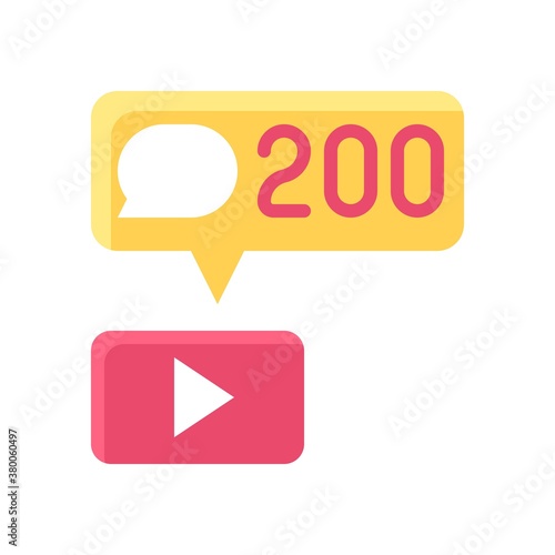 live and streaming related play button with message popup and written text vector in flat style,