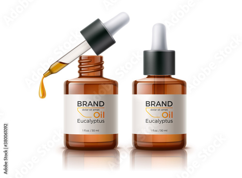 Vector 3d herbal oil pipette skin care bottle
