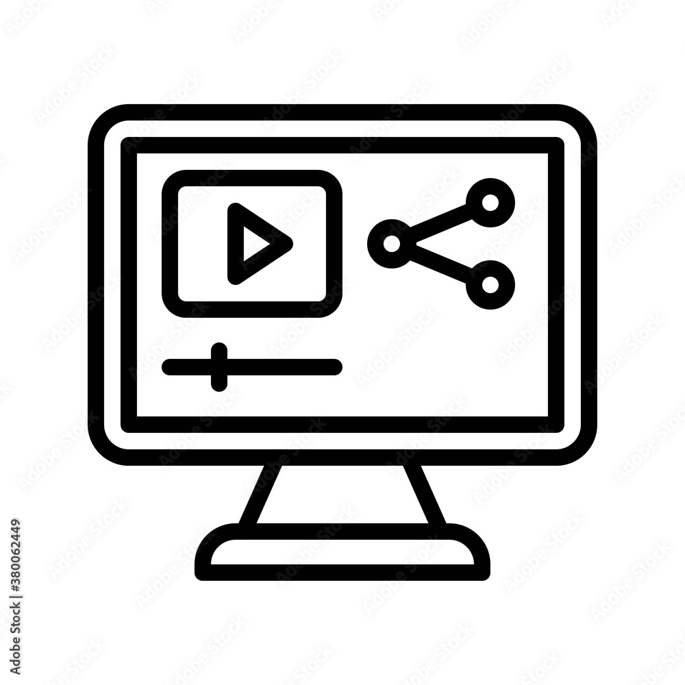 live and streaming related computer screen with play button and share sign vector in lineal style, live and streaming related computer screen with play button and share sign vector in lineal style,