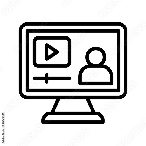 live and streaming related computer screen with play button and character vector in lineal style,