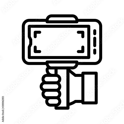 live and streaming related mobile screen with stick and hand vector in lineal style,