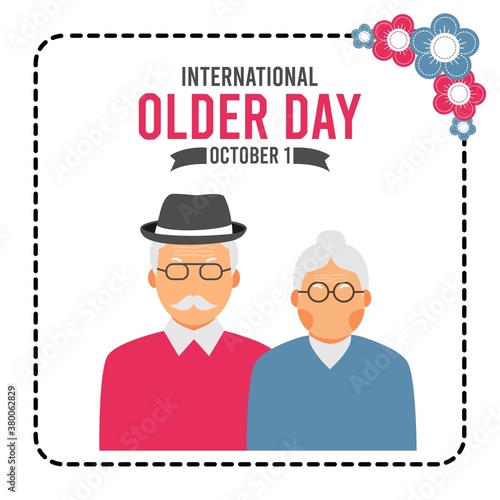 International day of older persons banner with glasses and hat. Good vector template for typography poster, logo design, postcard, flyer, sticker, brochure and sign.