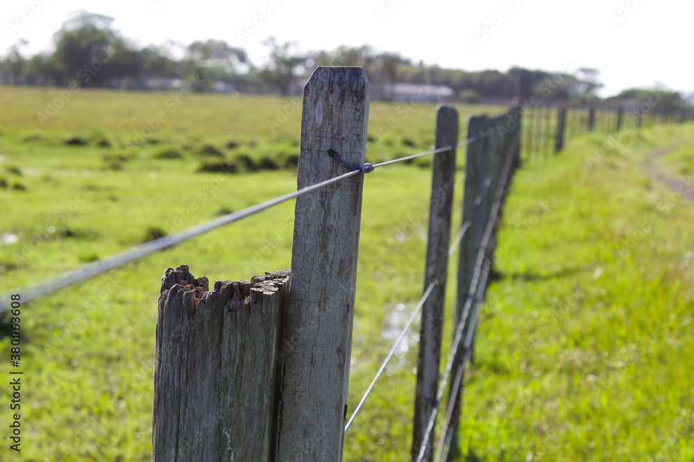 Wooden and wire fence on a farm in southern Brazil. Wooden and wire fence on a farm in southern Brazil.