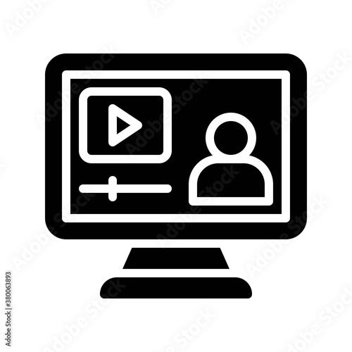 live and streaming related computer screen with play button and character vector in solid design,