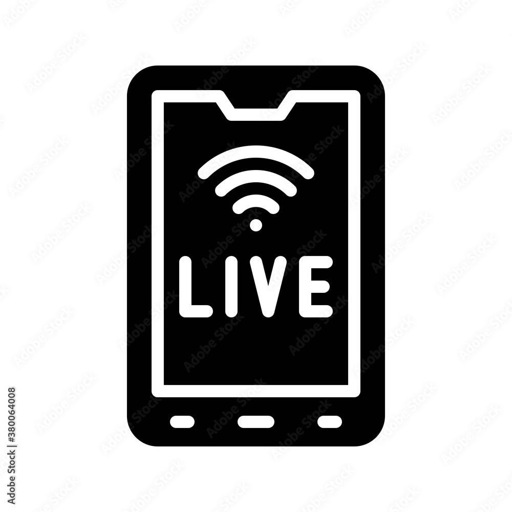 live and streaming related mobile screen with written text and wifi signal vector in solid design, live and streaming related mobile screen with written text and wifi signal vector in solid design,