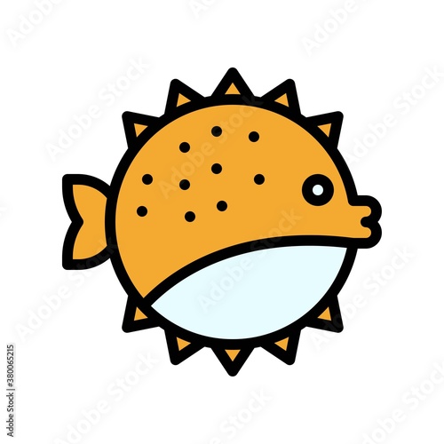 ocean related puffer fish in water with eye and wings vector with editable stroke,