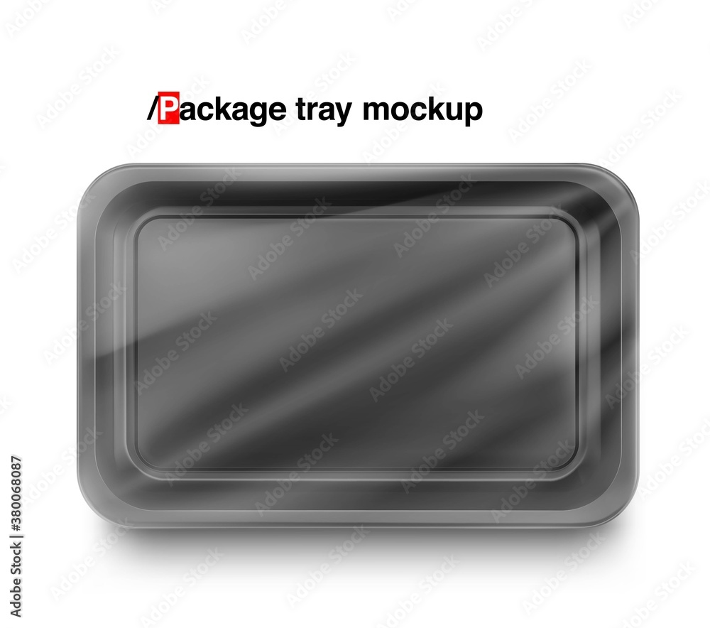 Horizontal tray container mockup. Vector illustration isolated on white background. Layered template file easy to use for your promo product: meat of animals, chicken, fish. EPS10 Horizontal tray container mockup. Vector illustration isolated on white background. Layered template file easy to use for your promo product: meat of animals, chicken, fish. EPS10