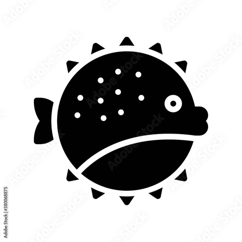 ocean related puffer fish in water with eye and wings vector in solid design,