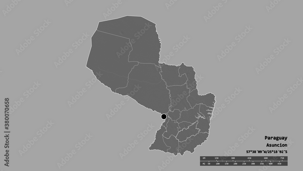 Location of Caazapa, department of Paraguay,. Bilevel