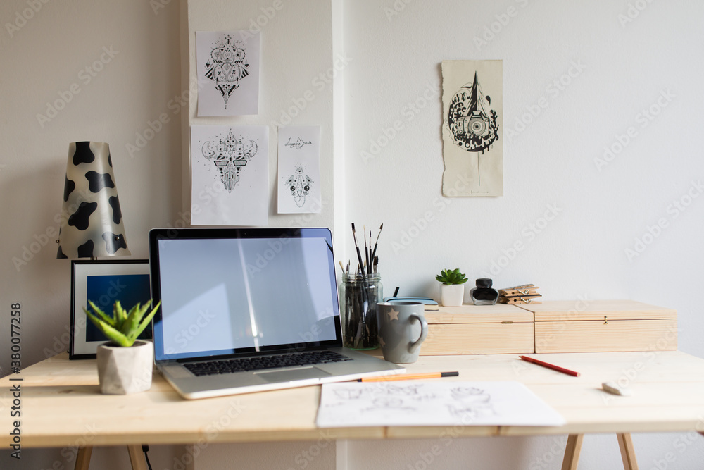 Desk setup of a graphic designer Desk setup of a graphic designer