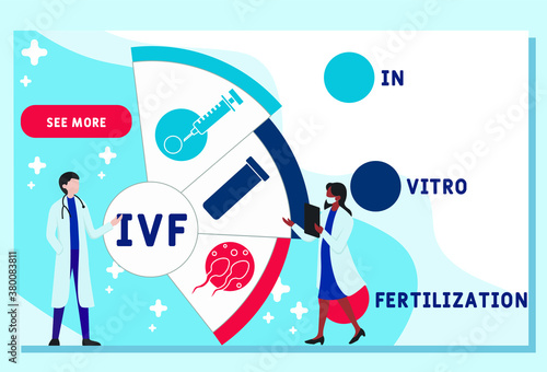 Vector website design template. IVF - In Vitro Fertilization, acronym medical concept. illustration for website banner, marketing materials, business presentation, online advertising.