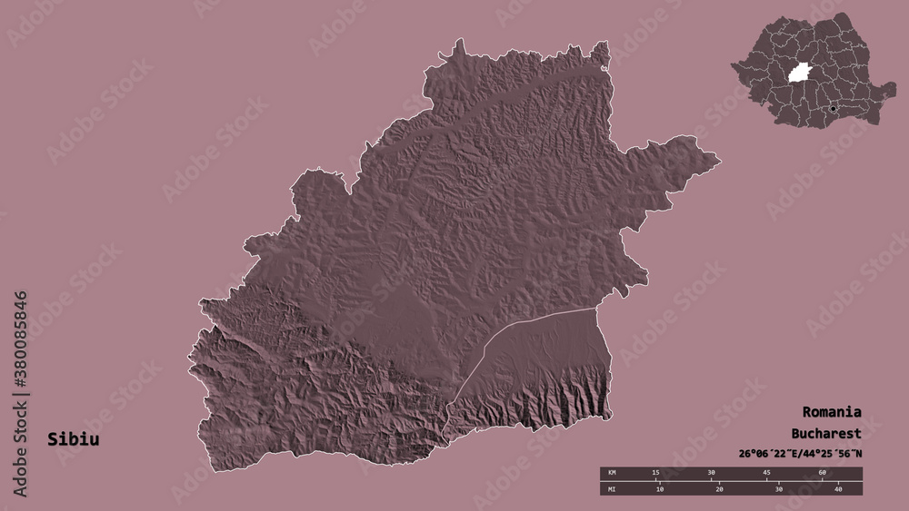 Sibiu, county of Romania, zoomed. Administrative