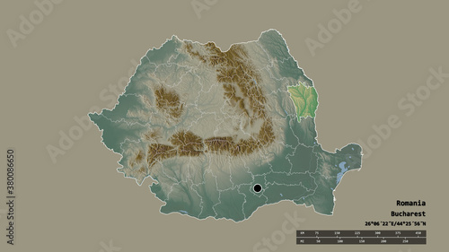 Location of Vaslui, county of Romania,. Relief photo