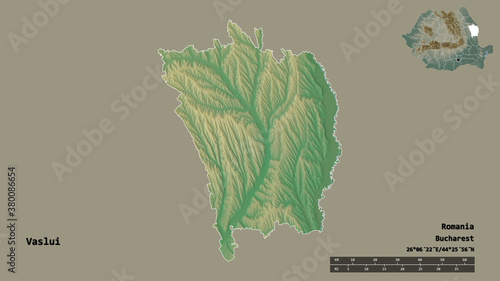 Vaslui, county of Romania, zoomed. Relief photo