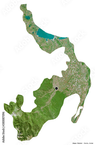 Adygey, republic of Russia, on white. Satellite photo