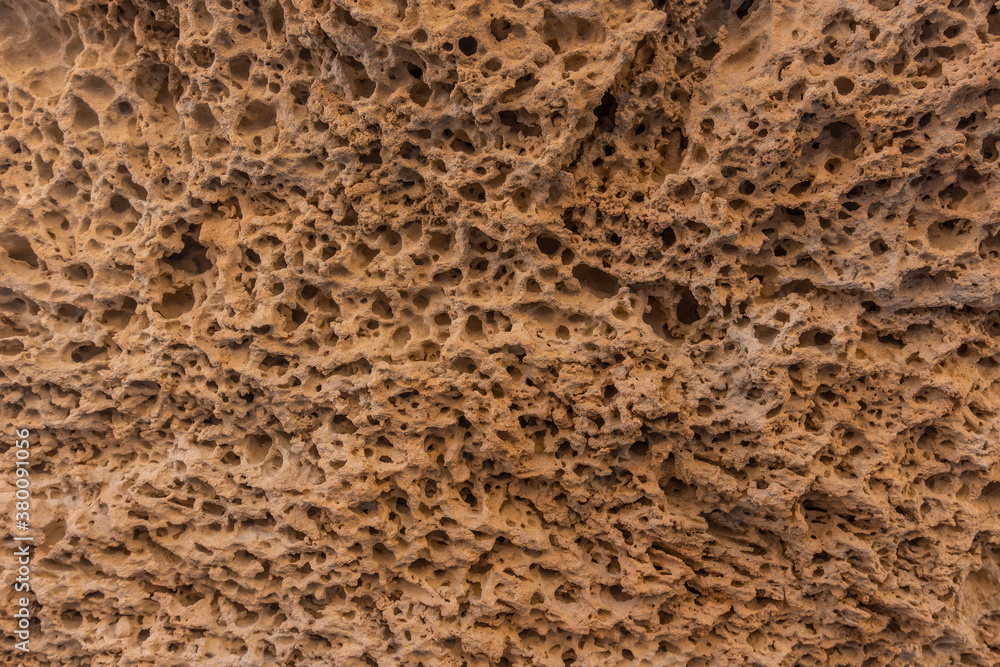 Geoforms in the rocks of Playa los Escullos in the natural park of Cabo de Gata, Nijar, Andalucia. Spain, Mediterranean Sea