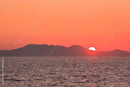 Beautiful seascape scenery during ardent sunset