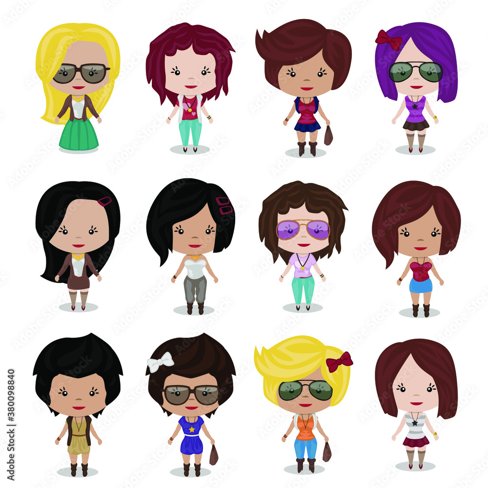 Fashion Cartoon Girls. Vector Clip Art Illustration. Dressing Color Design. Fashion Cartoon Girls. Vector Clip Art Illustration. Dressing Color Design.