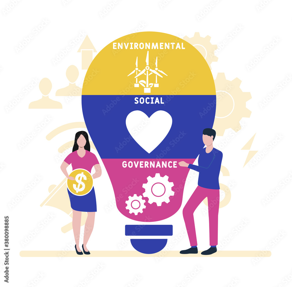 Fototapeta premium Flat design with people. ESG - Environmental Social Governance. business concept background. Vector illustration for website banner, marketing materials, business presentation, online advertising