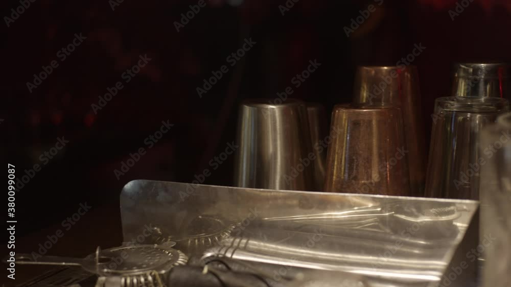 Barware for Making Cocktails, slider shot, shallow depth of field Barware for Making Cocktails, slider shot, shallow depth of field
