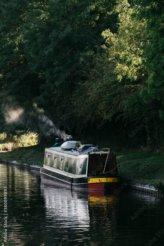 Canal boat moored up for the night. Shropshire, UK. Canal boat moored up for the night. Shropshire, UK.
