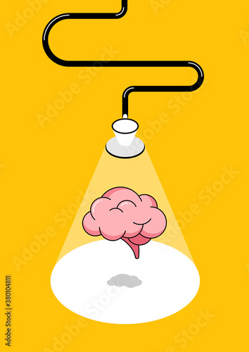 Mental health awareness psychology concept with human brain and stethoscope flat design style