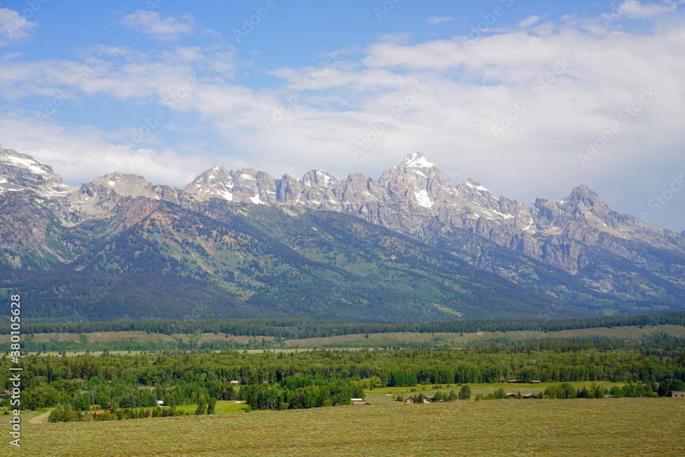 Aerial view of Grand Teton National Park in Wyoming in approach at the Jackson Hole Airport (JAC)