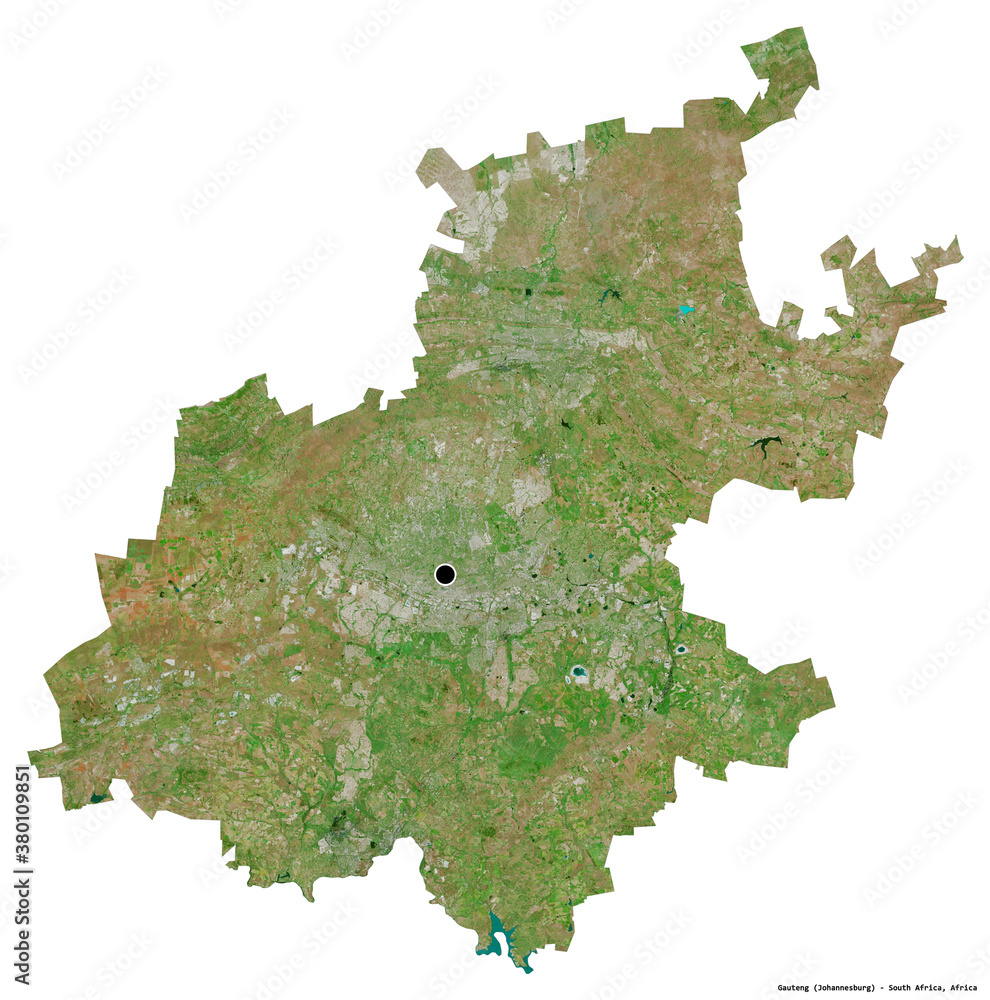Gauteng, province of South Africa, on white. Satellite