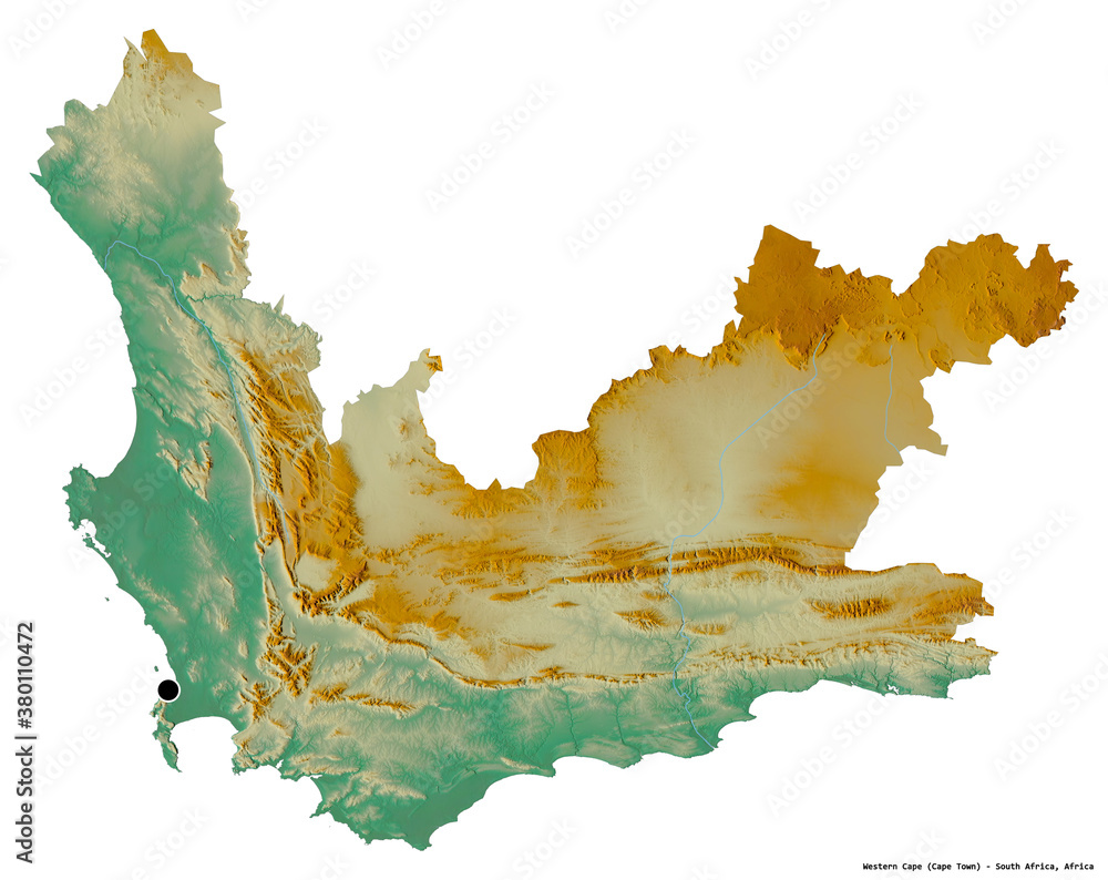Fototapeta premium Western Cape, province of South Africa, on white. Relief