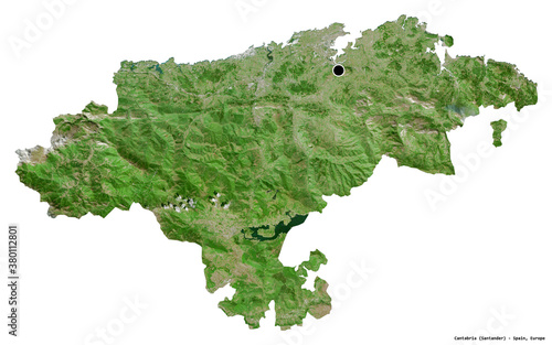 Cantabria, autonomous community of Spain, on white. Satellite