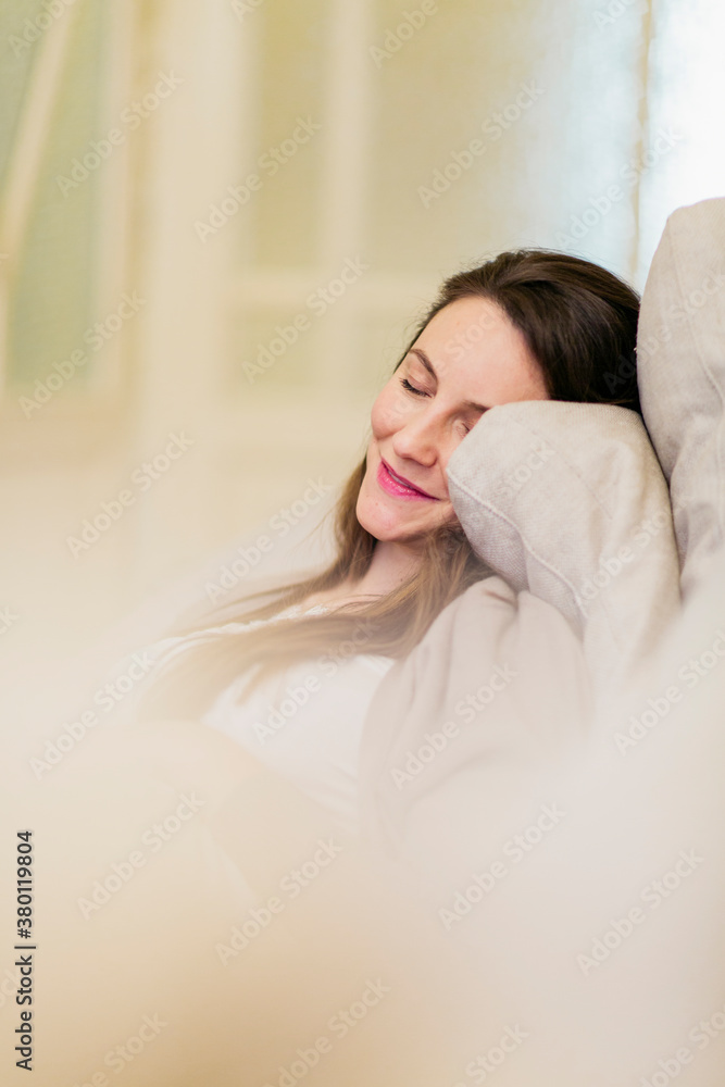 Portrait with smiling woman with eyes closed Portrait with smiling woman with eyes closed