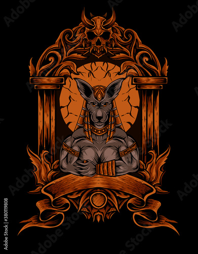 Illustration vector Ancient Egypt Anubis god of war on black background.