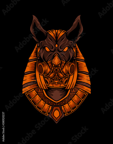 Illustration vector Ancient Egypt Anubis god of war on black background.