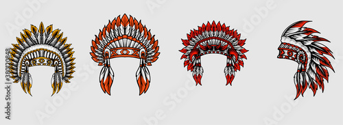 Set indian apache hat on white background-vector