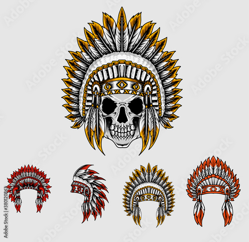 set indian apache head-vector illustration.
