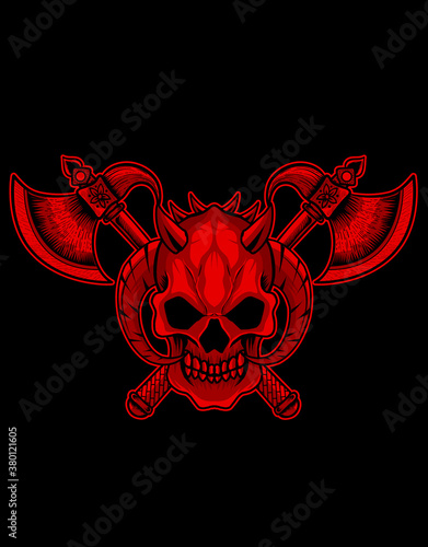 Illustration vector scary demon skull with horn