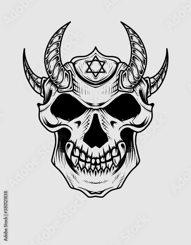 Illustration vector scary demon skull with horn