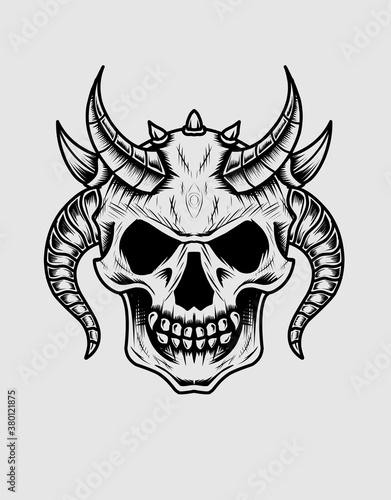Illustration vector scary demon skull with horn